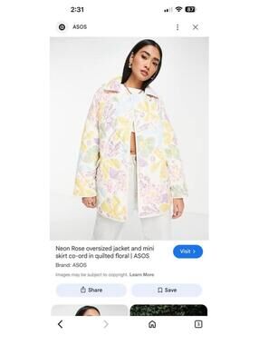 NWT Neon Rose Oversized Quilted Floral Jacket Pastel Patchwork XS New With Tags